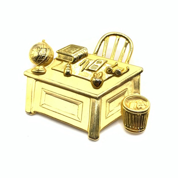 JJ (Jonette Jewelry) Jewelry - Vintage JJ Gold-Tone School Desk Teacher Brooch/Pin - Signed